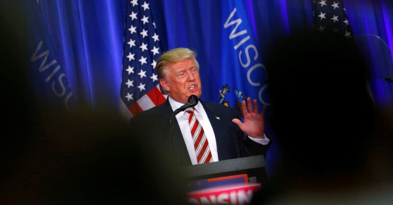 El candidato republicano a la Casa Blanca Donald Trump, durante su discurso en West Bend, en Wisconsin.