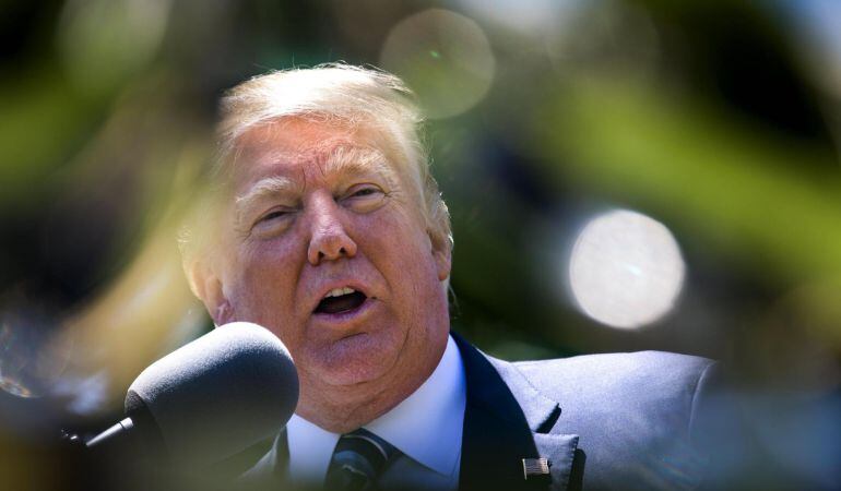 El presidente estadounidense Donald Trump durante un acto este martes en el jardín de la Casa Blanca