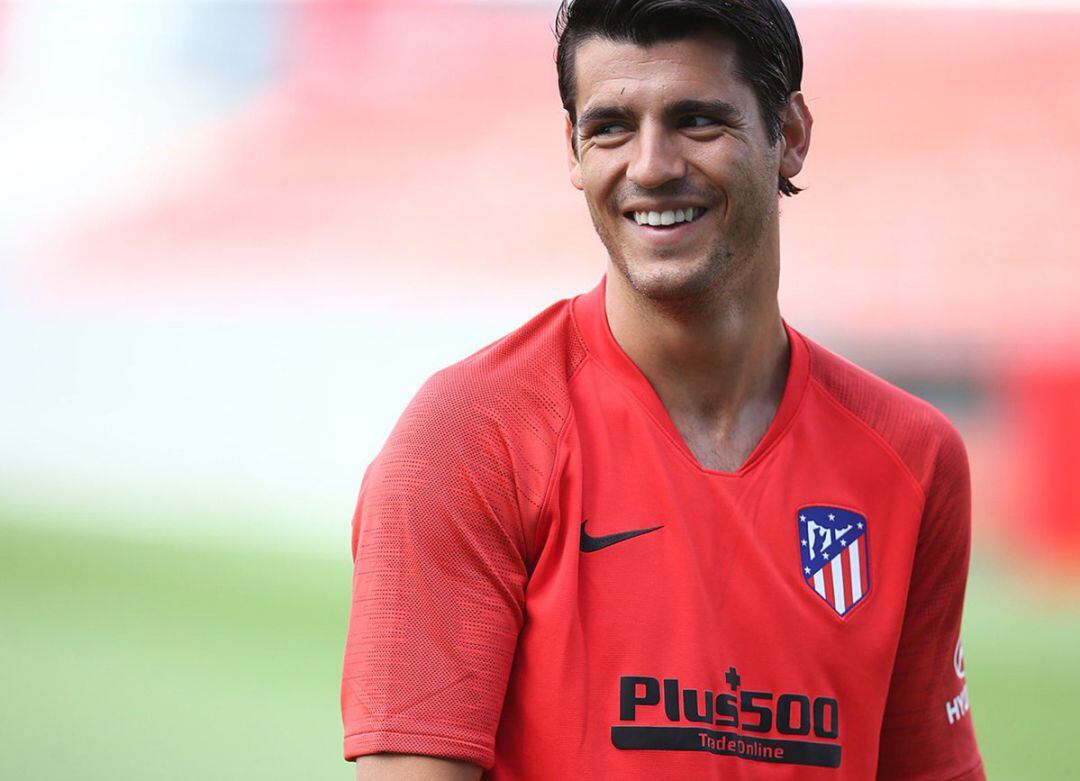 Álvaro Morata durante un entreno del Atlético de Madrid