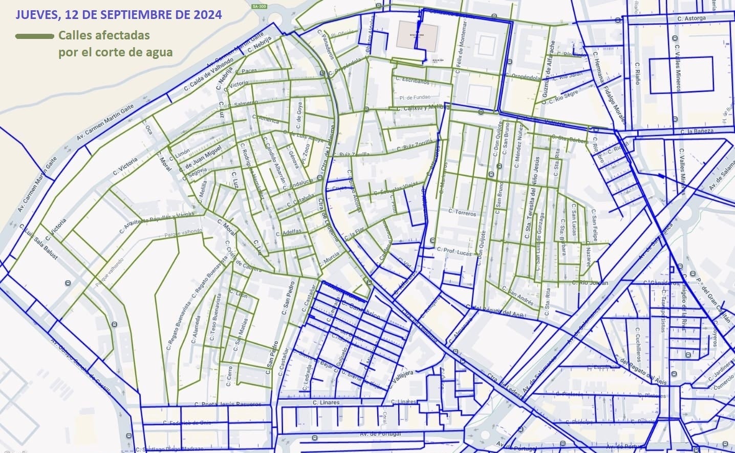 Mapa de las calles afectadas