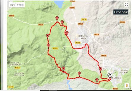 Mapa de la ruta entre Manzanares y el puente del Batán