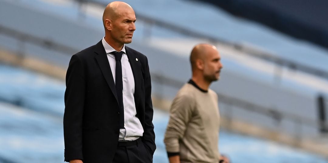 Zidane y Guardiola, durante el partido