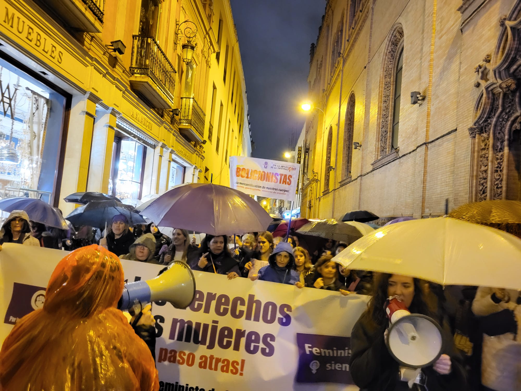 Manifestantes este 8 de marzo recorriendo el centro de Sevilla.