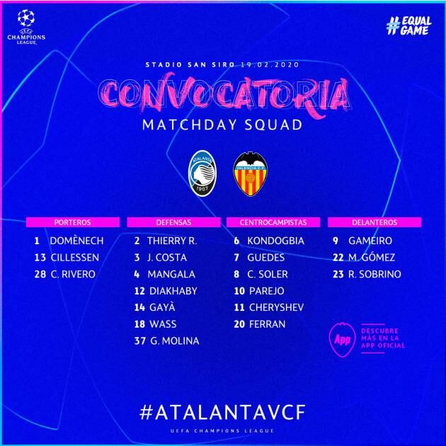 Convocatoria Atalanta - Valencia