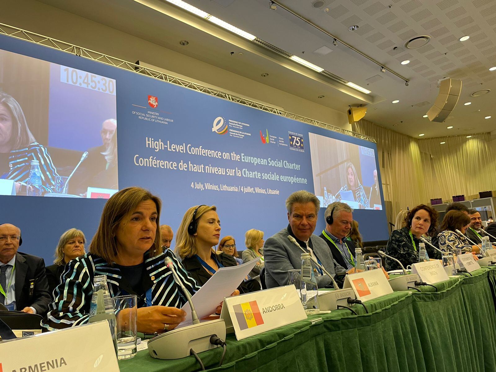 La ministra d'Afers Socials i Funció Pública, Trini Marín, durant la conferència d'alt nivell sobre la Carta Social Europea