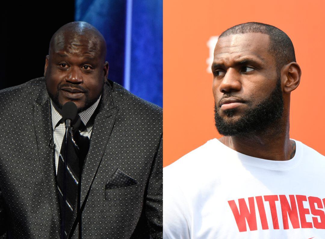 En el lado izquierdo Shaquille O´Neal. En el derecho Lebron James