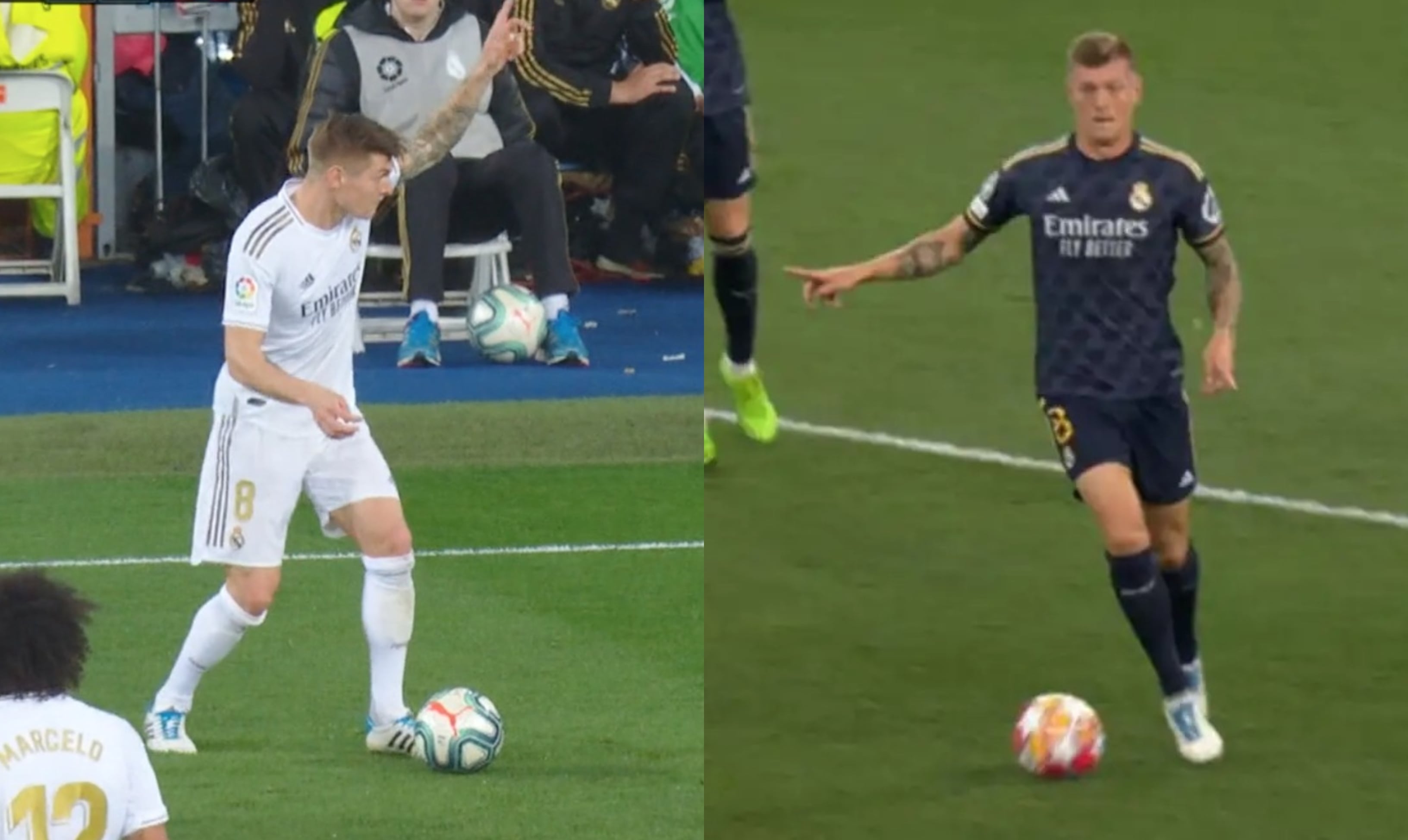 Kroos hace un gesto a Vinicius antes de darle la asistencia de gol