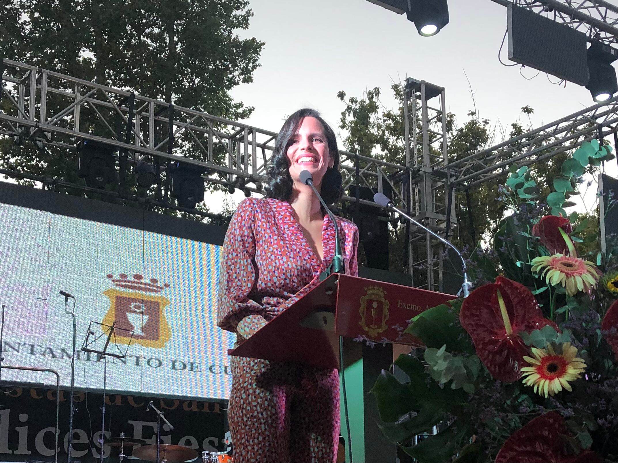Cristina Esteban durante el pregón de la Feria y Fiestas de San Julián 2022 en Cuenca