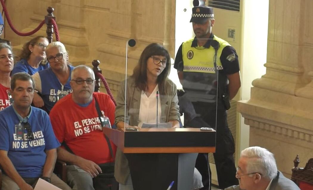 La jefa de la Oficina Técnica de Smassa, Trinidad Rodríguez, durante su intervención en el pleno del ayuntamiento de Málaga en el que denunció las presuntas irregularidades