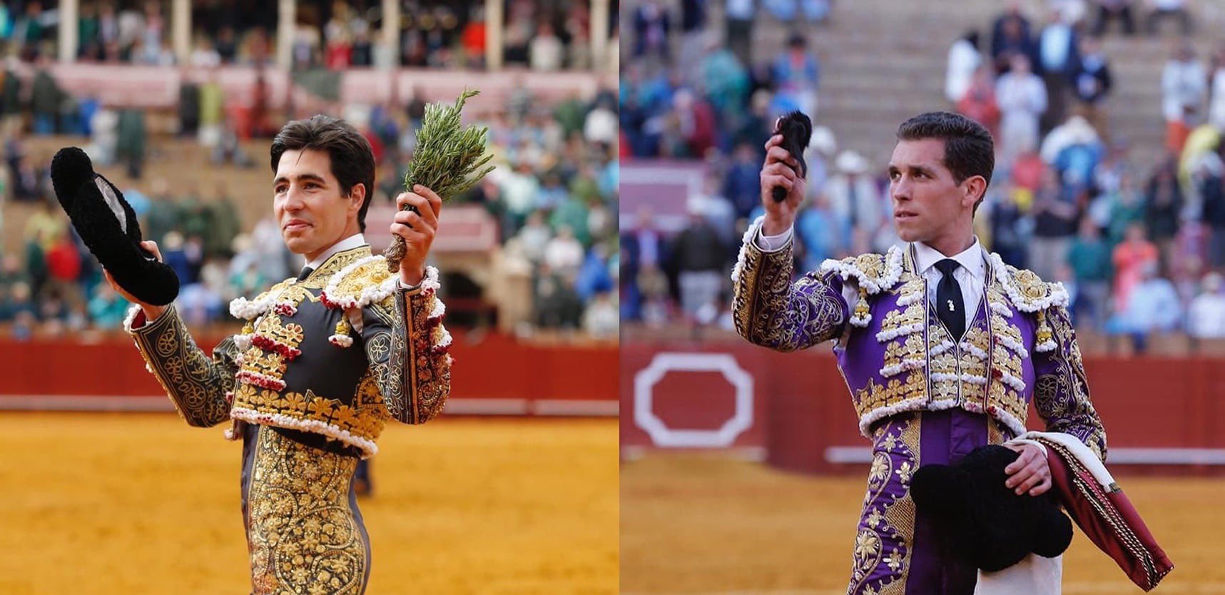 Álvaro Lorenzo, a la izquierda, y Ginés Marín cortaron una oreja cada uno en la corrida del Martes de Farolillos en la Real Maestranza