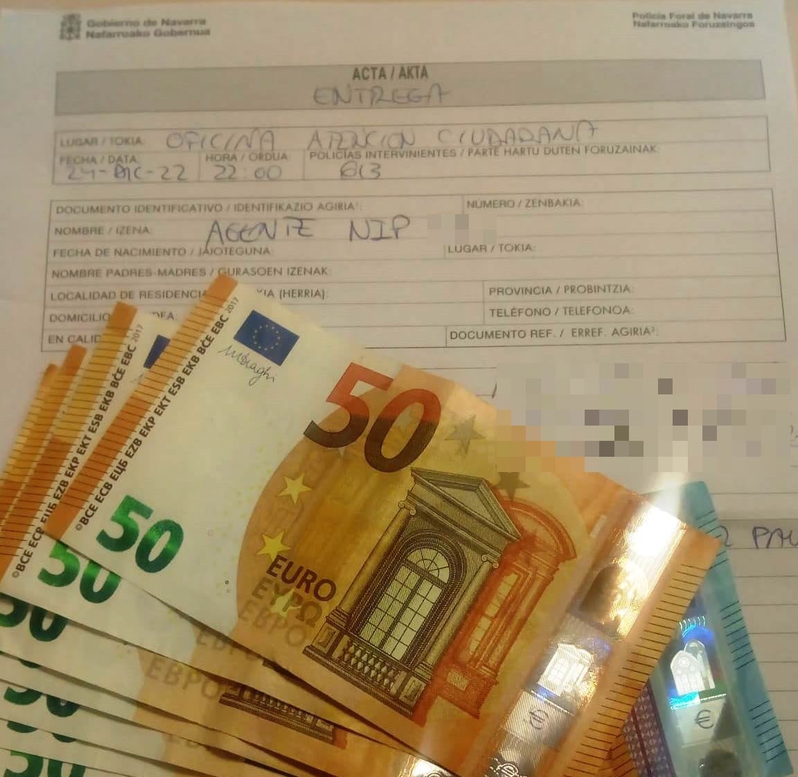 Buscan al propietario de una importante cantidad de dinero encontrada en la vía pública en la Comarca de Pamplona