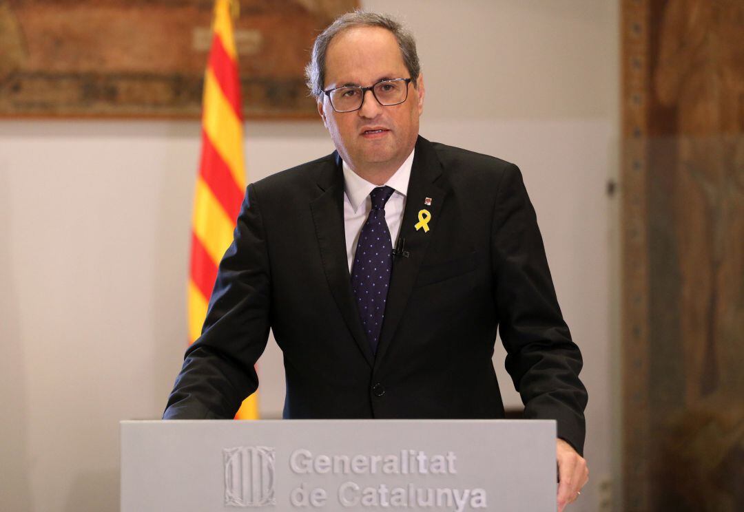 El president de la Generalitat, Quim Torra, durante la declaración institucional con motivo del primer aniversario del 27 de octubre