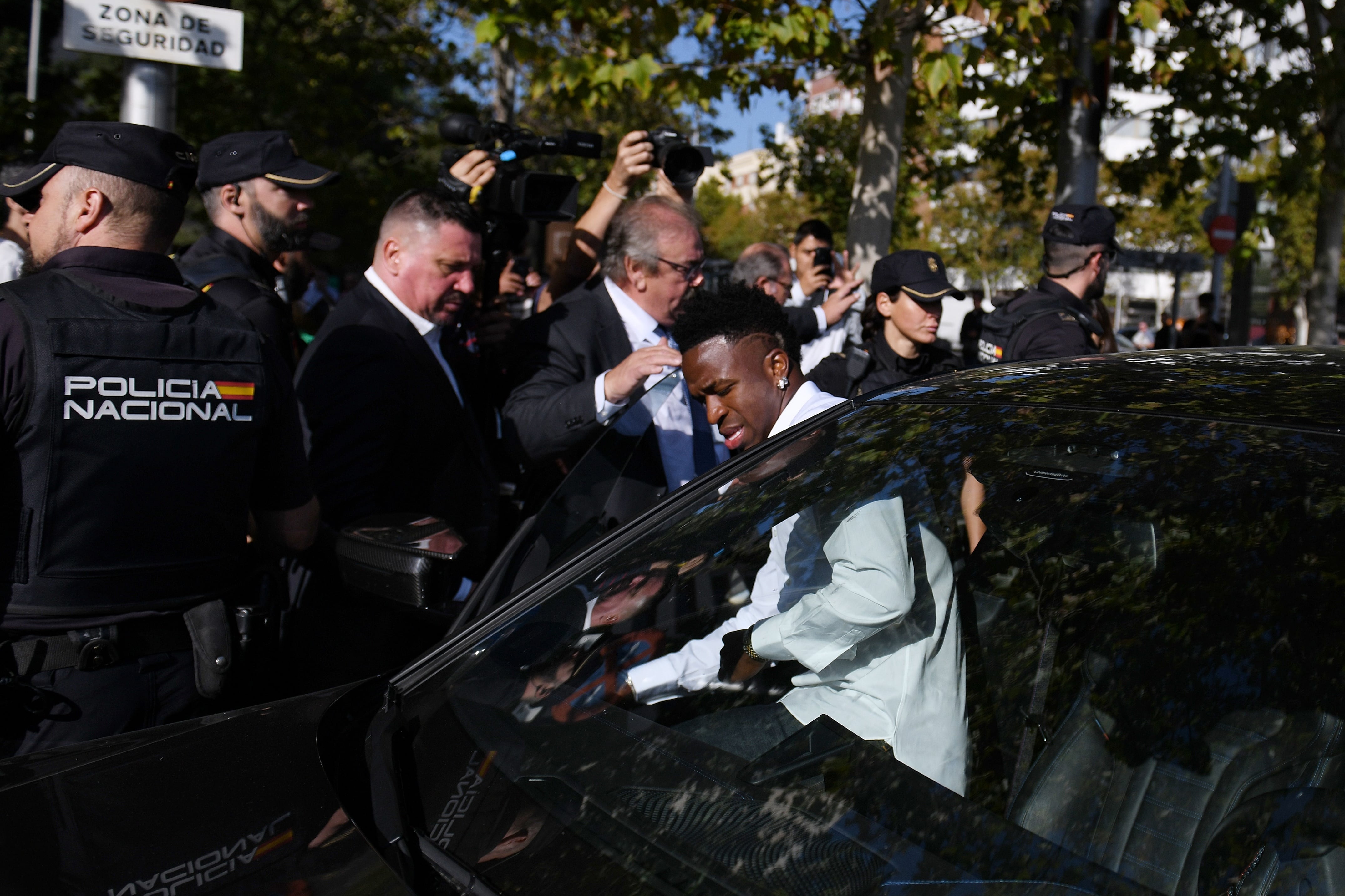 Vinicius Jr. tras declarar en los juzgados de Plaza de Castilla en Madrid