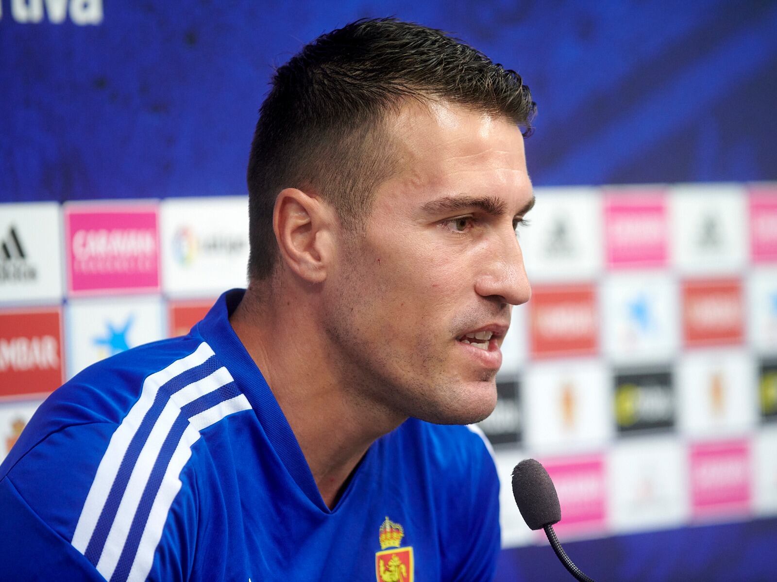 Zapater, durante al rueda de prensa de este lunes en la Ciudad Deportiva