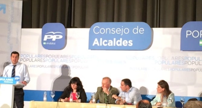 El presidente del PP andaluz, Juan Manuel Moreno, esta mañana en Torremolinos