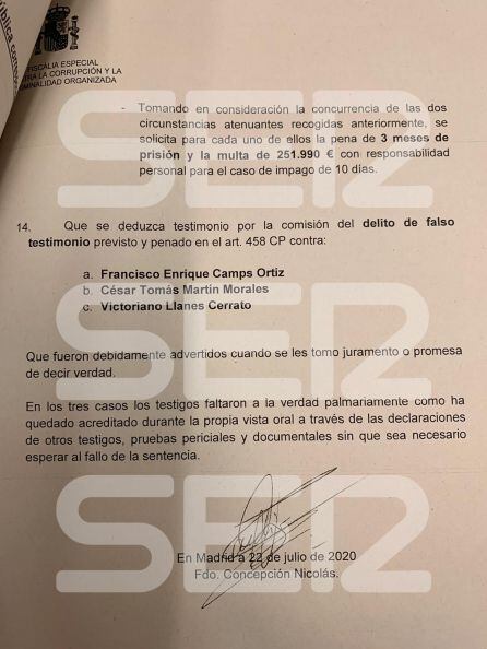 Anticorrupción pide abrir un procedimiento contra Camps por mentir