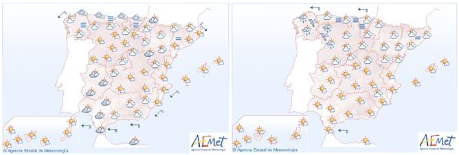 Mapa de la previsión para el lunes 14 y martes 15 de abril