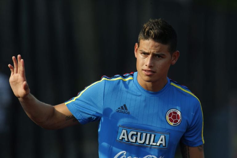 James Rodríguez, durante un entrenamiento con la selección colombiana