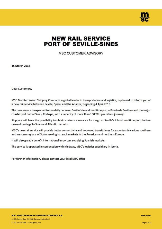 Comunicado de prensa de MSC