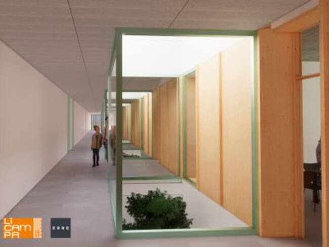 Simulación de uno de los pasillos con cristaleras