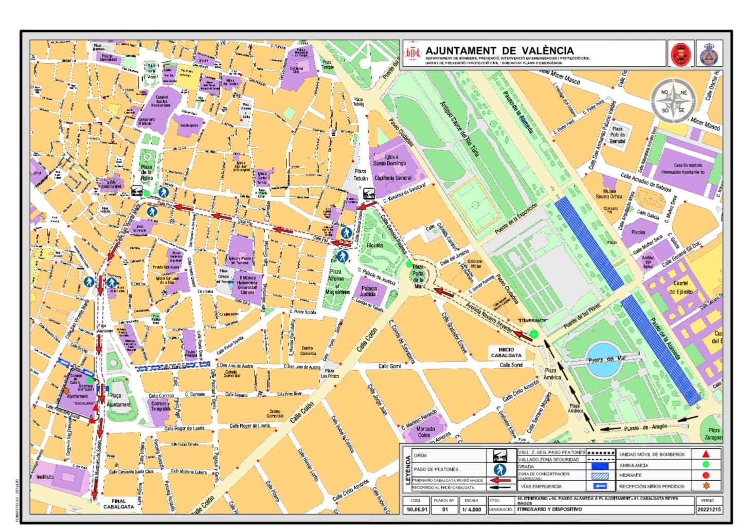 Mapa, protocolo de actuación de la Cabalgata de Reyes de València