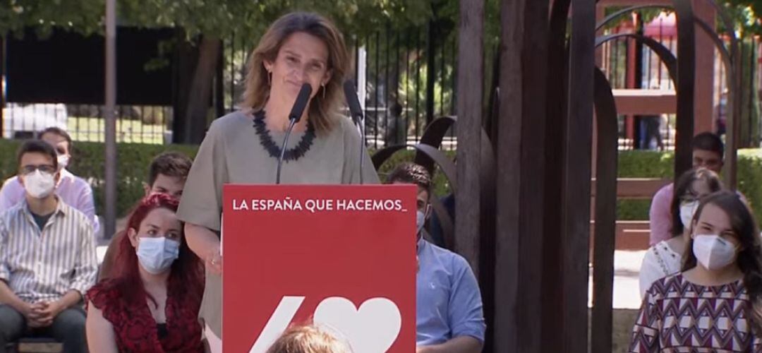 La ministra de Transición Ecológica y Reto Demográfico durante el acto que ha celebrado este viernes en Leganés. 