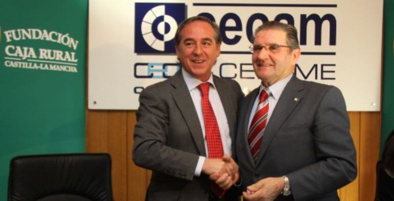 Angel Nicolas, Presidente de CECAM y Andrés Gómez Mora, Presidente de Caja Rural Castilla La Mancha