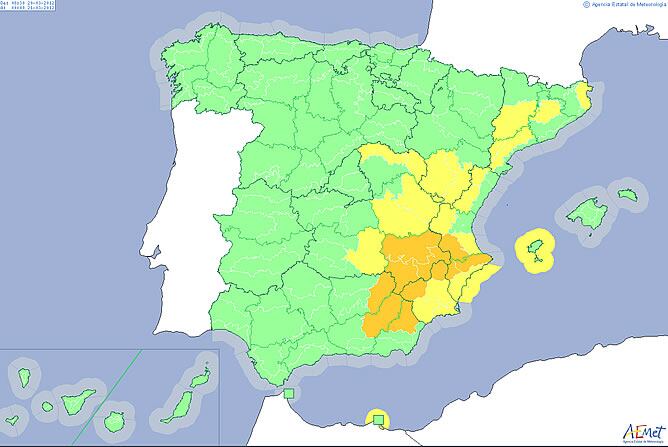 La Agencia Estatal de Meteorología avisa a varias provincias del este de la Península de nevadas y bajas temperaturas