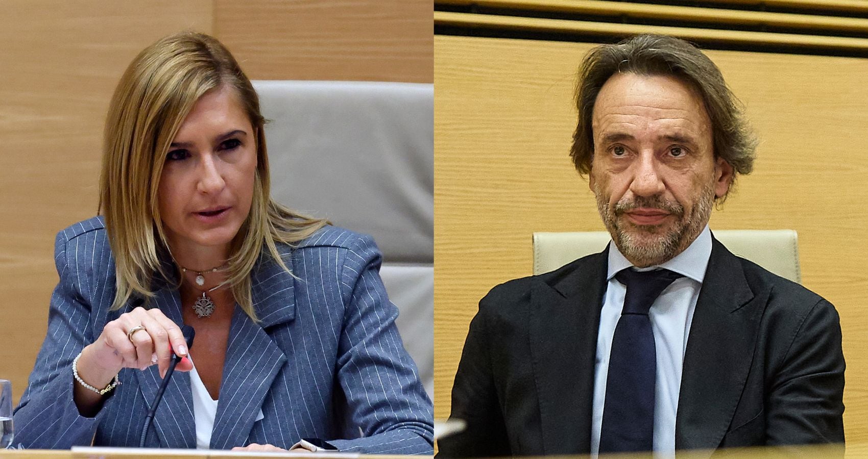 Montaje fotográfico: Salomé Pradas y José Manuel Cuenca en su comparecencia ante el comisión de investigación de la DANA del Congreso