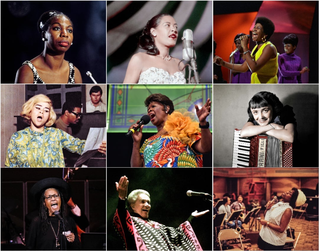 Las grandes voces de la música para Sofá Sonoro: Nina Simone, Billie Holiday, Aretha Franklin, Etta James, Irma Thomas, Édith Piaf, Abbey Lincoln, Chavela Vargas y Sarah Vaughan