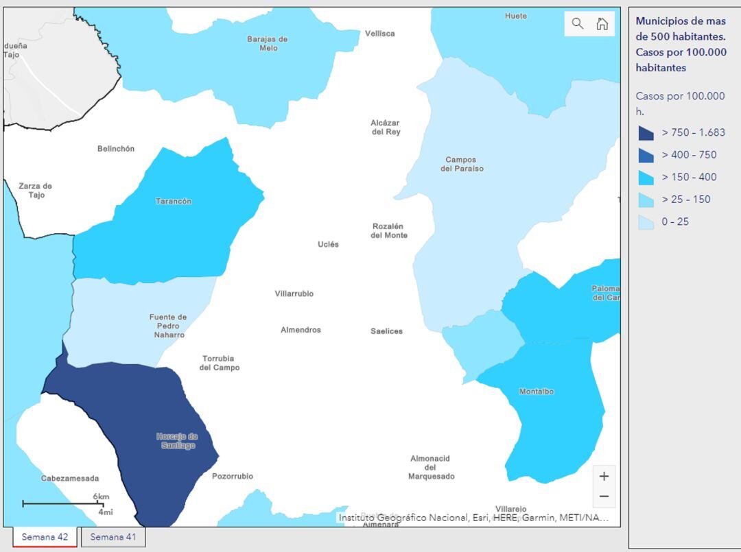 Mapa interactivo de los casos de Covid-19 por municipios de más de 500 habitantes 