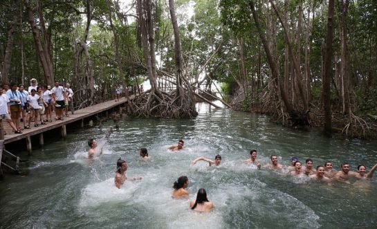 Los ruteros se bañan en el interior del manglar