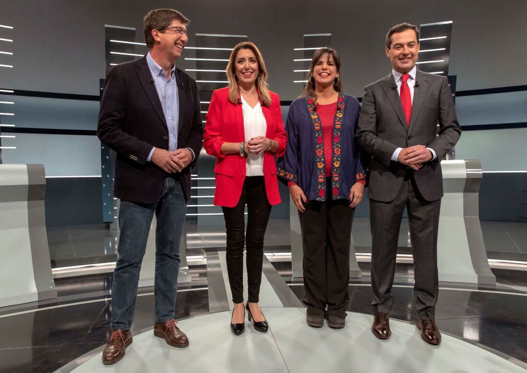  Los cuatro principales candidatos a la Presidencia de la Junta de Andalucía al inicio del debate electoral esta noche en Radio Televisión Española (RTVE)