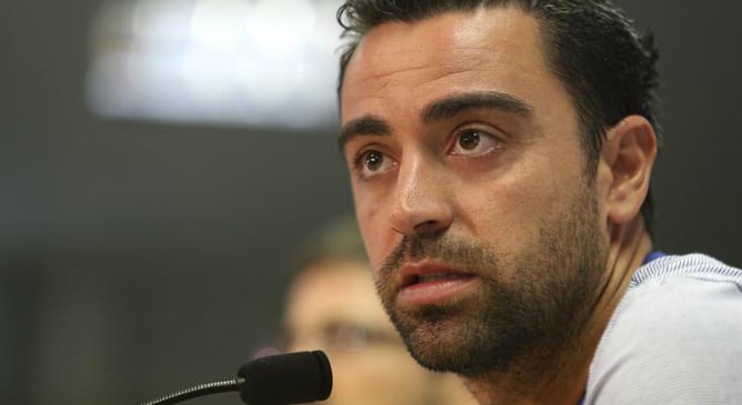 Xavi Hernández, durante una rueda de prensa