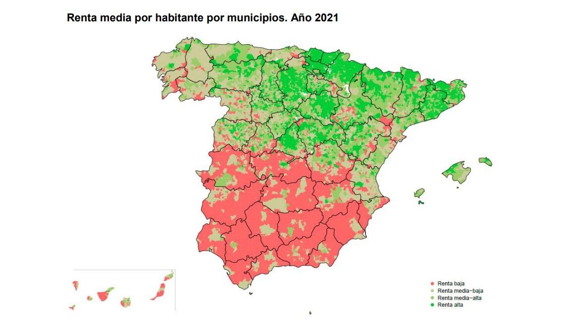 Renta media por habitante y municipio en 2021, según el INE