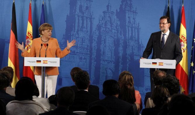 Angela Merkel y Mariano Rajoy durante su comparecencia ante los medios