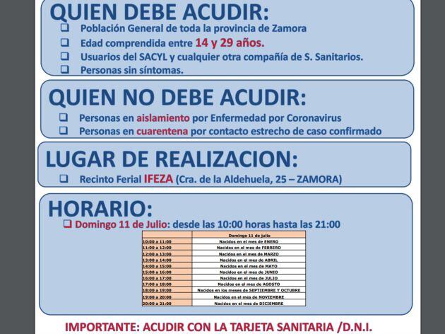 Cribado masivo el domingo 11 de julio en IFEZA