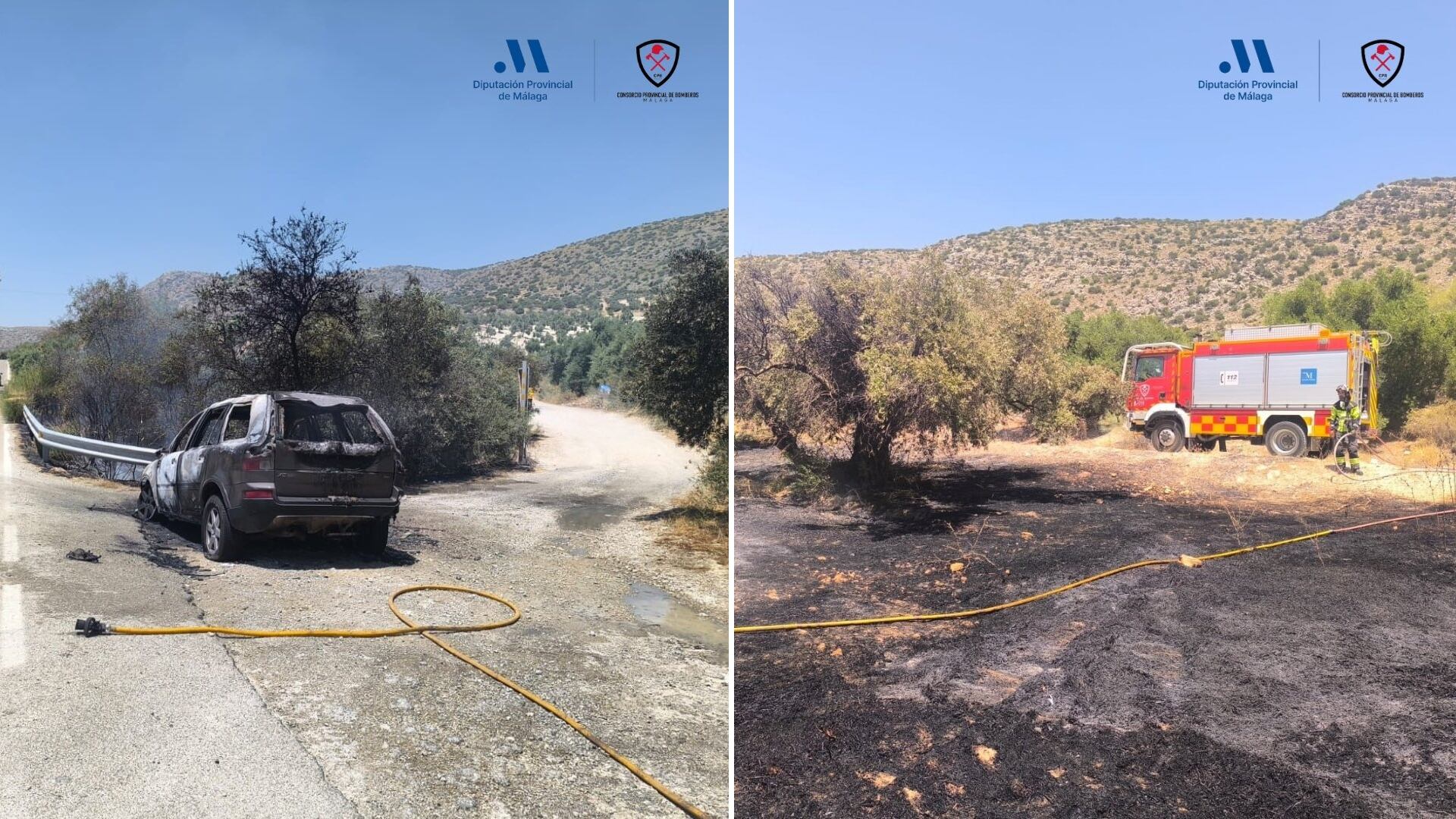 Estado del vehículo incendiado en Campillos