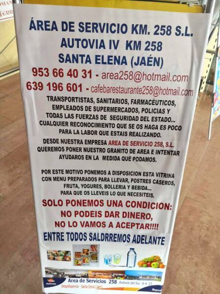 Cartel que anuncia el ofrecimiento para quienes paren en este recinto