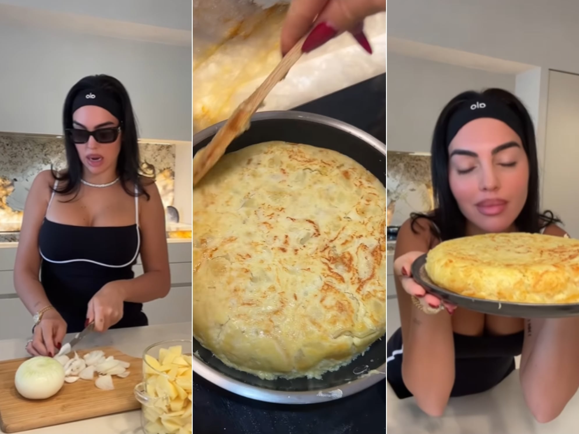 Capturas del vídeo de Gerogina en el que explica cómo hacer una tortilla de patatas.