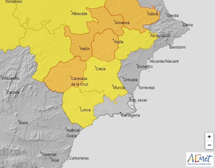 Aviso por lluvias y tormentas en la Región de Murcia