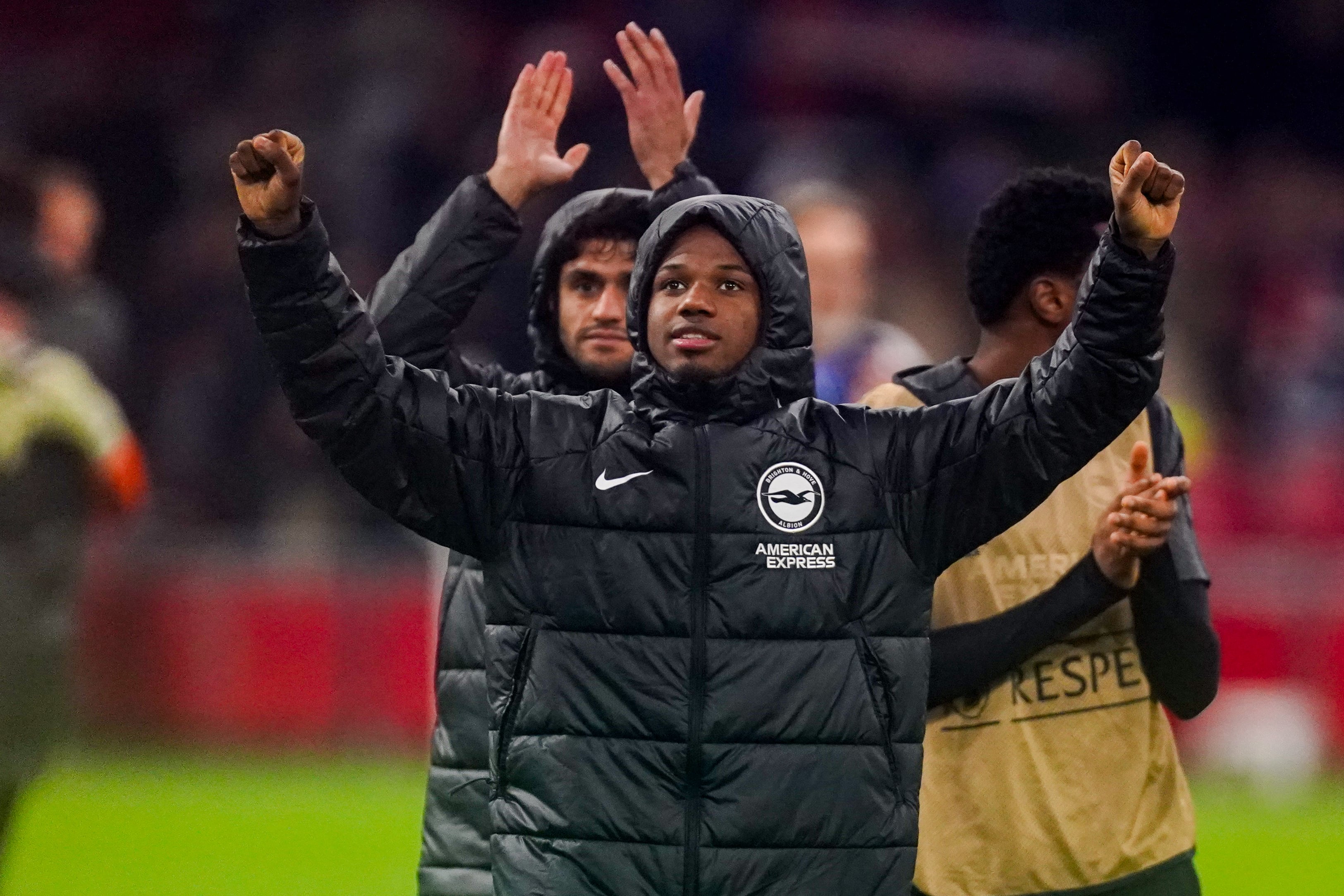 AMSTERDAM, NETHERLANDS - NOVEMBER 9: Ansu Fati of Brighton & Hove Albion celebrates his sides win after the UEFA Europa League 2023/24 Group B match between AFC Ajax and Brighton & Hove Albion at the Johan Cruyff ArenA on November 9, 2023 in Amsterdam, Netherlands. (Photo by Joris Verwijst/BSR Agency/Getty Images)