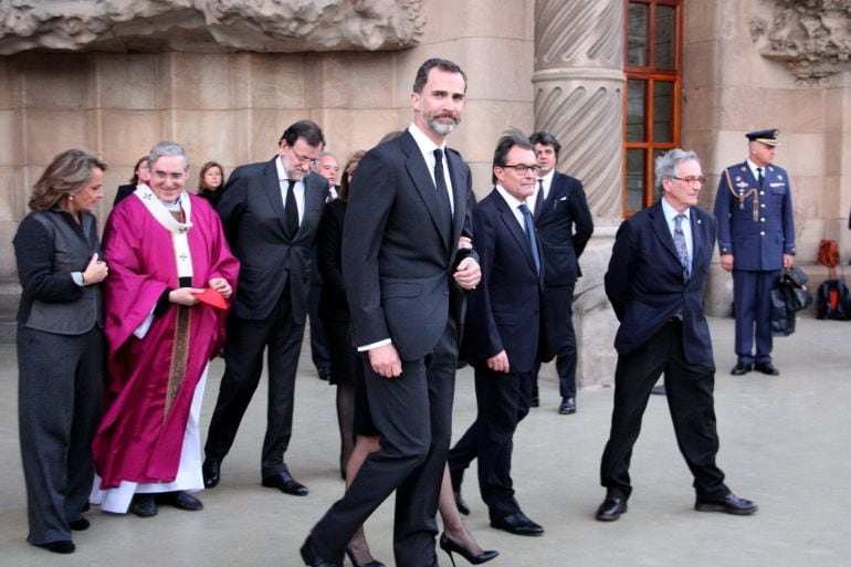 Varias de las autoridades asistentes al funeral de las víctimas de Germanwings, celebrado en la Sagrada Familia.