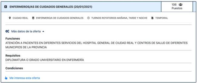 Detalles de la oferta de empleo en la provincia de Ciudad Real