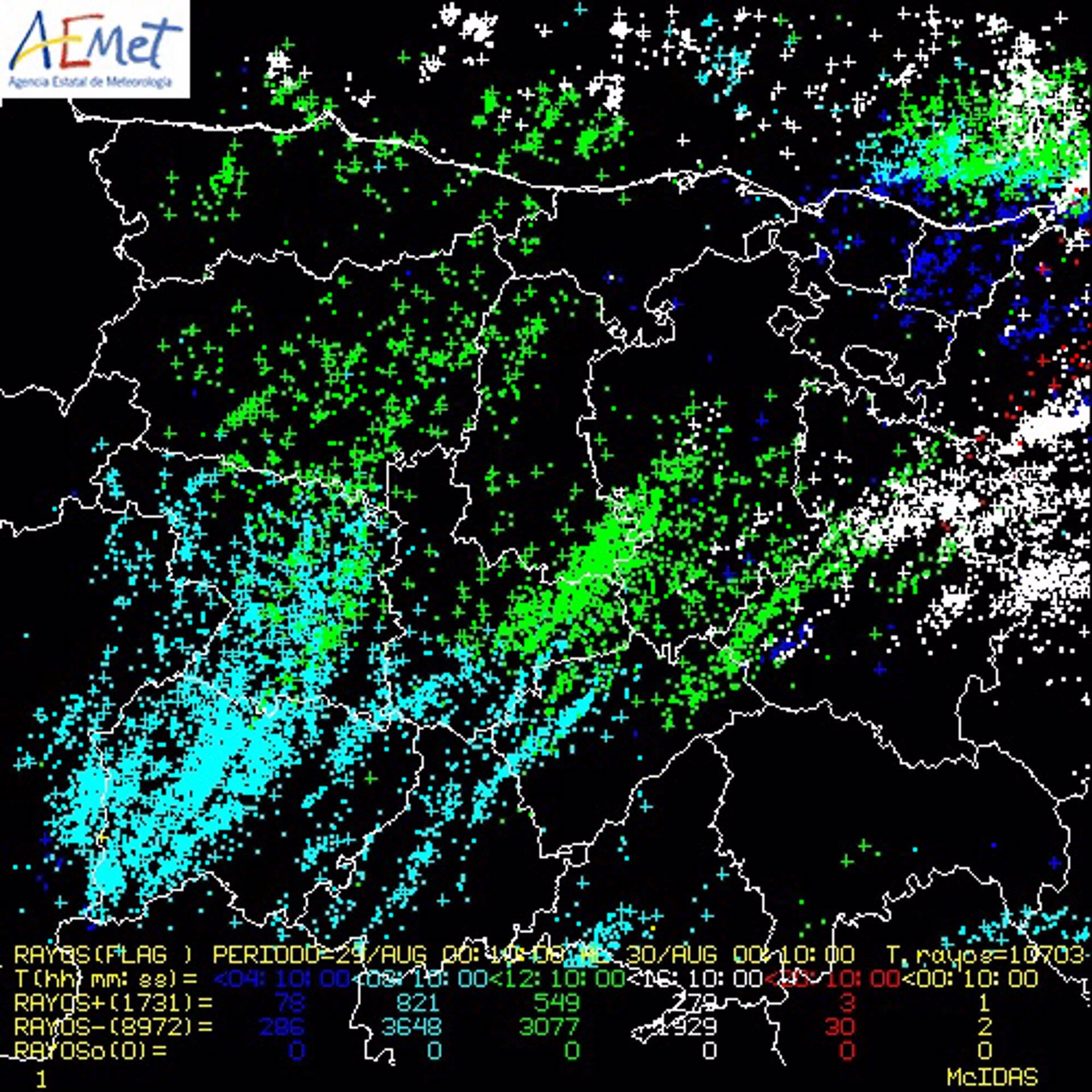 30/08/2022 Las tormentas dejan 4.000 rayos en CyL este lunes, más de 1.000 en la provincia de Salamanca.AEMET
