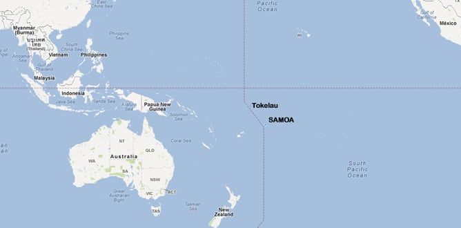 Samoa y el territorio neozelandés de Tokelau se encuentran en el Pacífico Sur