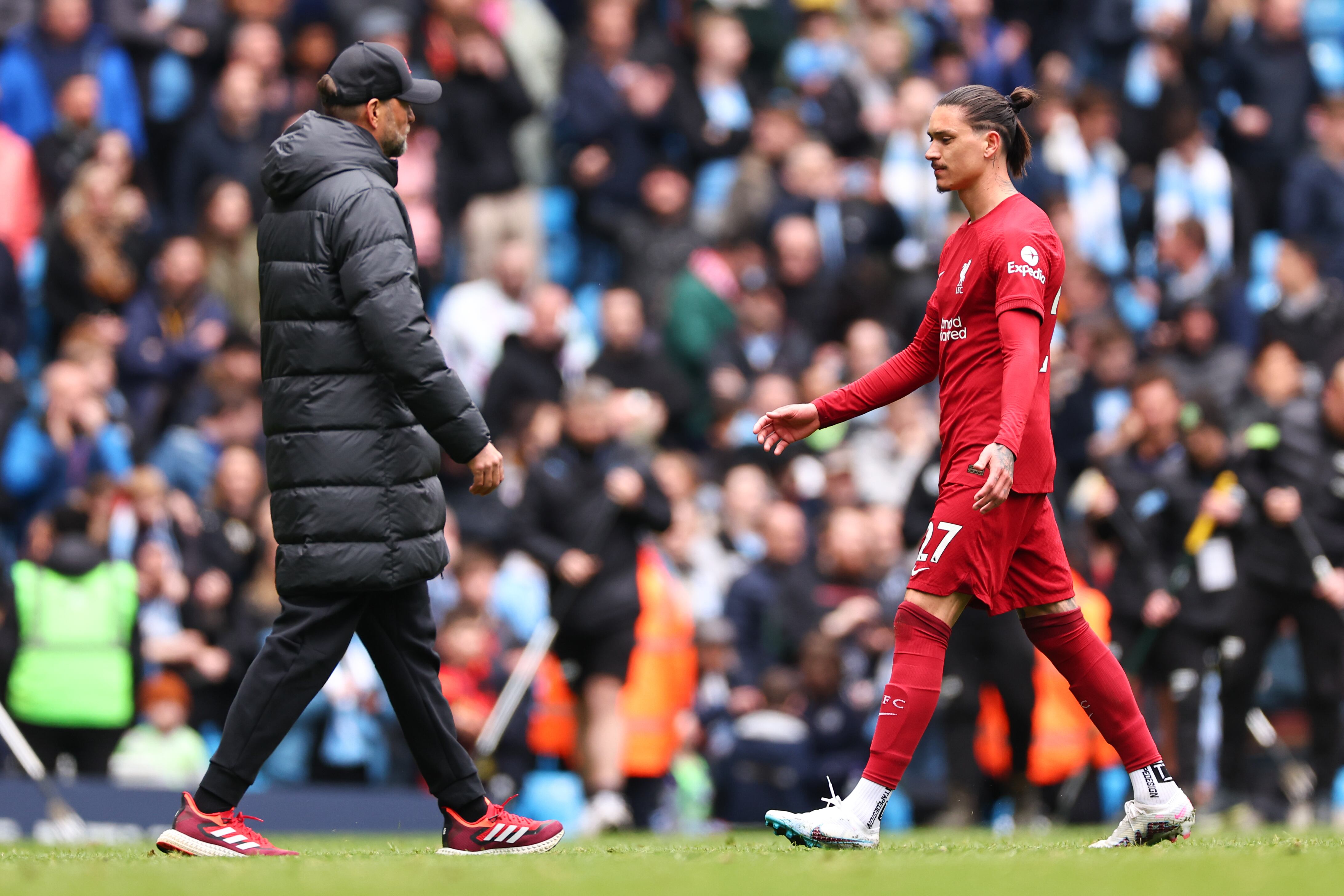 Darwin Núnez y Jurgen Klopp, durante un partido con el Liverpool