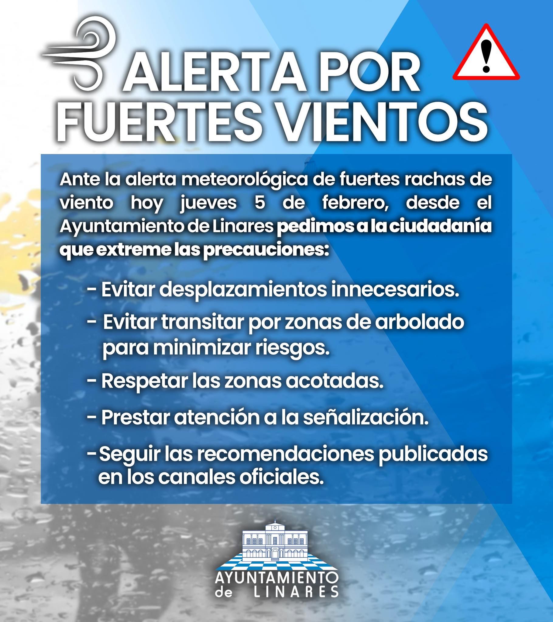 Aviso por fuertes vientos en Linares.