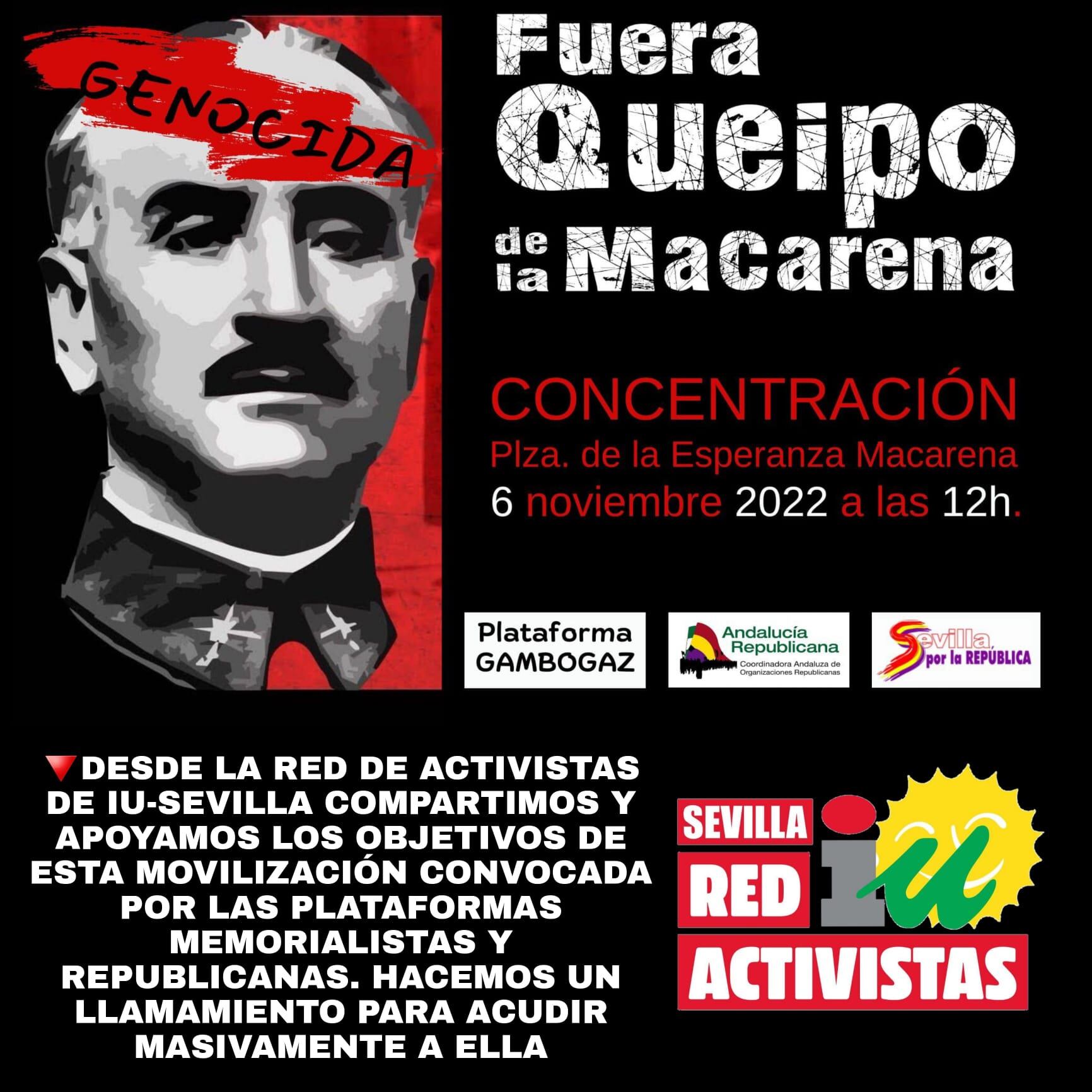 Cartel de la concentración Fuera Queipo de la Macarena.