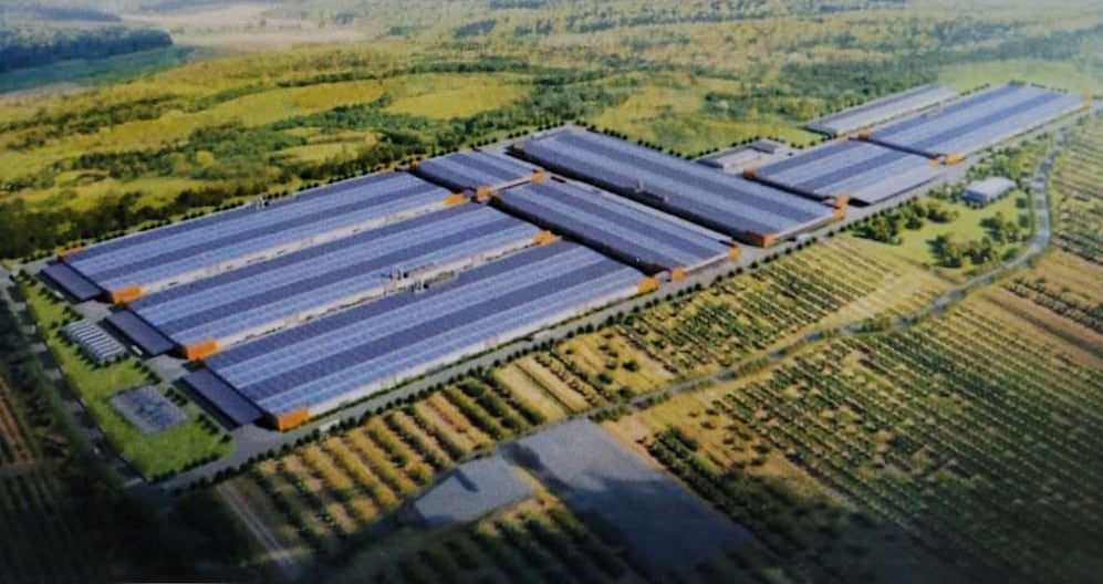 Recreación de la futura fábrica de paneles fotovoltaicos y acumuladores que quiere llevar acabo Solar Organic Centro España S.L.